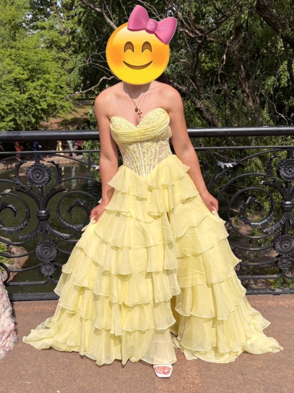 Sherri Hill Strapless Lemon Ruffle Ball Gown